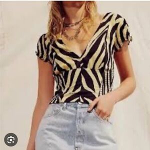 Free People Black and Tan Zebra Print Blouse